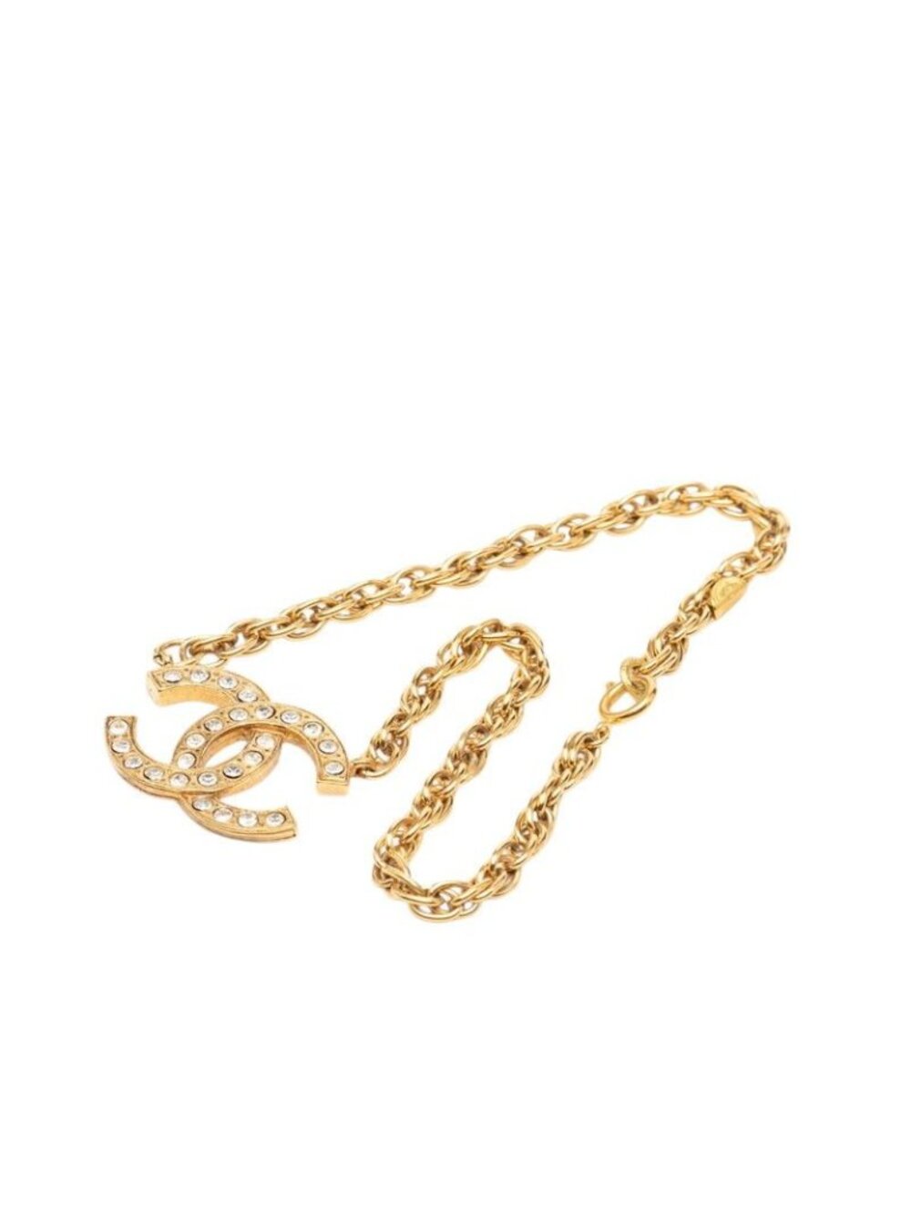 Chanel Vintage CC Logo Necklace Gold Plated Line Stone 1 - Picture 3 of 6